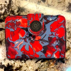 Kipling Wallet Blue and Red Floral Great Condition